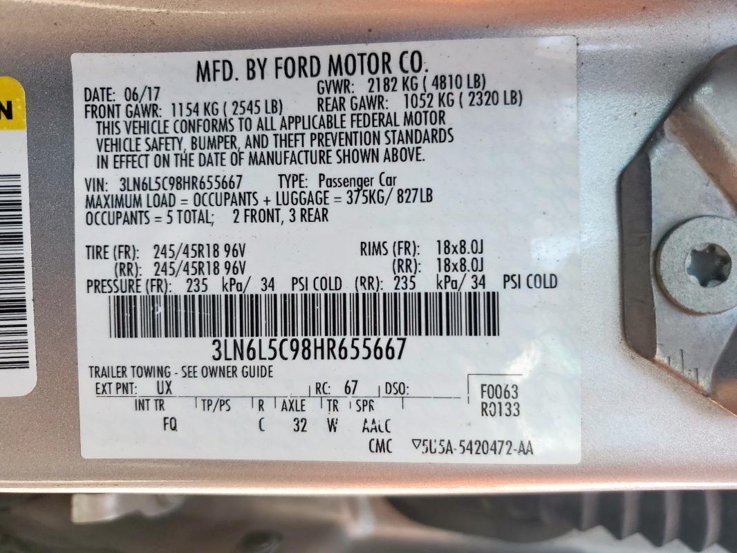 2017 LINCOLN MKZ SELECT 3LN6L5C98HR655667