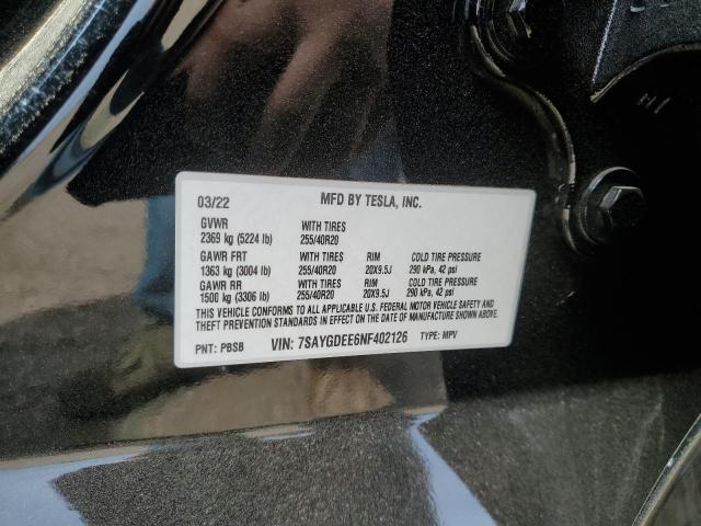 2022 TESLA MODEL Y 7SAYGDEE6NF402126