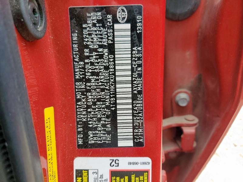 2019 TOYOTA CAMRY L 4T1B11HK7KU188640