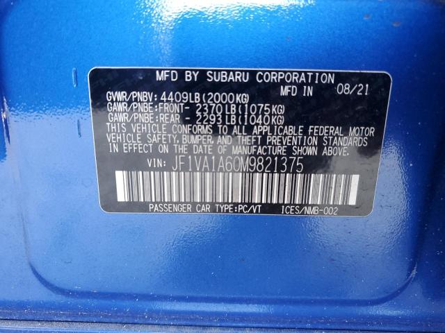 2021 SUBARU WRX JF1VA1A60M9821375