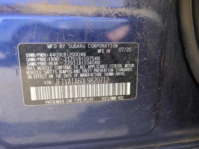 2020 SUBARU WRX JF1VA1A60L9820712
