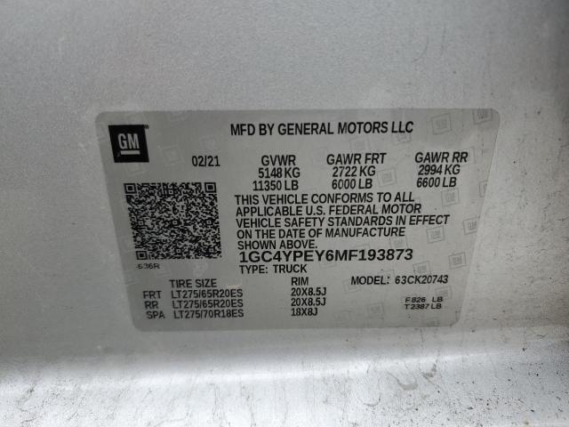 2021 CHEVROLET SILVERADO - 1GC4YPEY6MF193873
