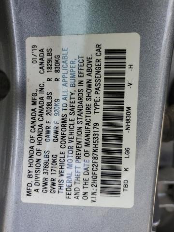 2019 HONDA CIVIC SPOR 2HGFC2F87KH533179