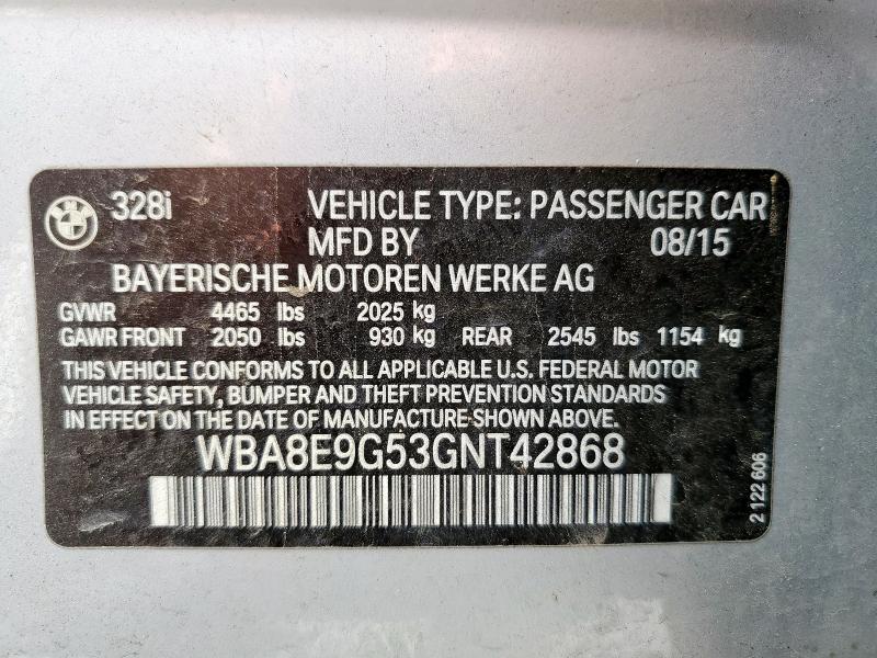 2016 BMW 328 I SULE WBA8E9G53GNT42868