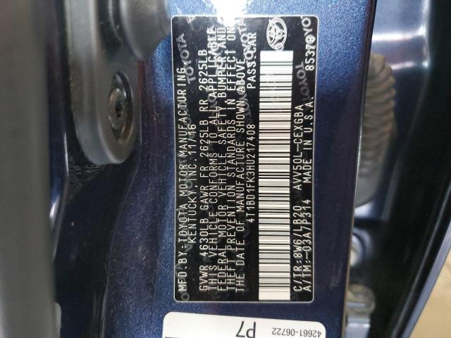 2017 TOYOTA CAMRY HYBR 4T1BD1FK3HU217408