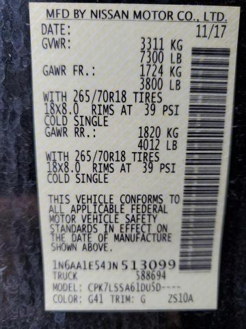 2018 NISSAN TITAN SV - 1N6AA1E54JN513099