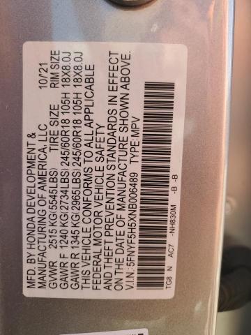 2022 HONDA PILOT EXL 5FNYF5H5XNB006489