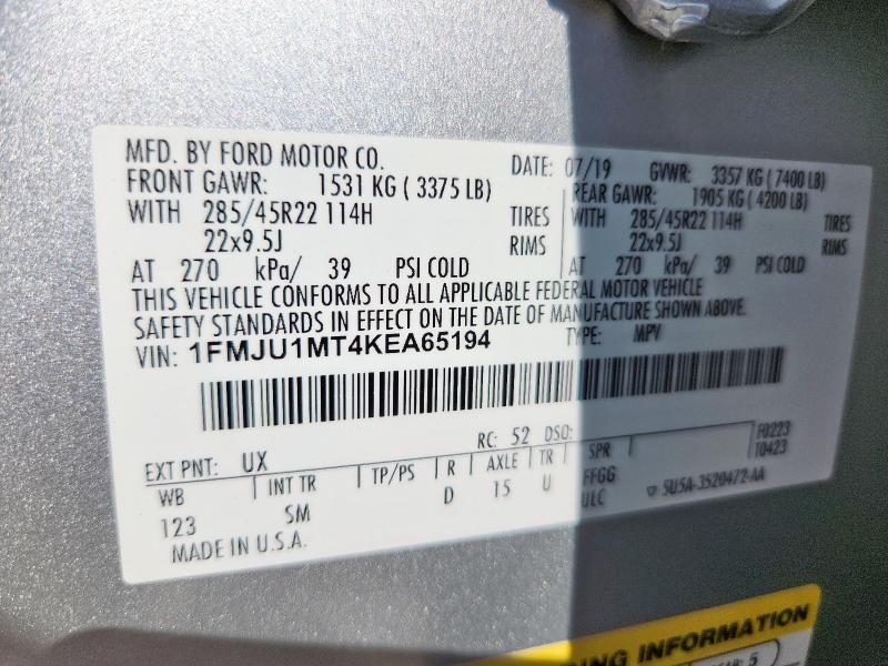 2019 FORD EXPEDITION - 1FMJU1MT4KEA65194