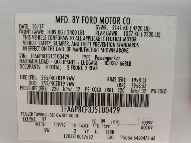 2018 FORD MUSTANG GT - 1FA6P8CF3J5100429