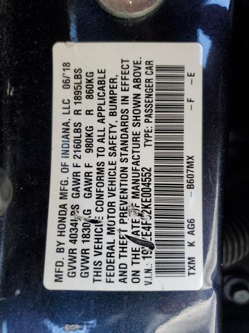 2019 HONDA INSIGHT TO 19XZE4F92KE004552