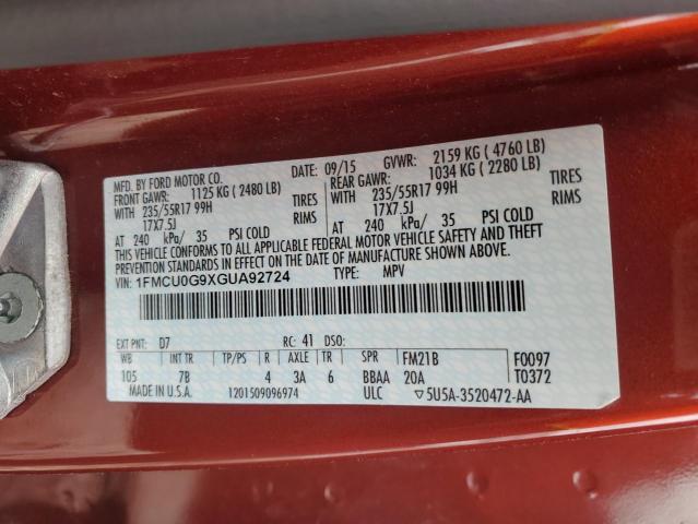 2016 FORD ESCAPE SE - 1FMCU0G9XGUA92724