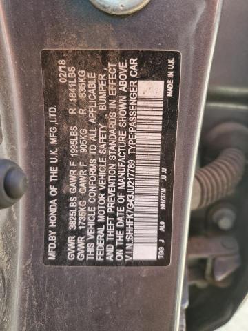 2018 HONDA CIVIC SPOR - SHHFK7G43JU217789
