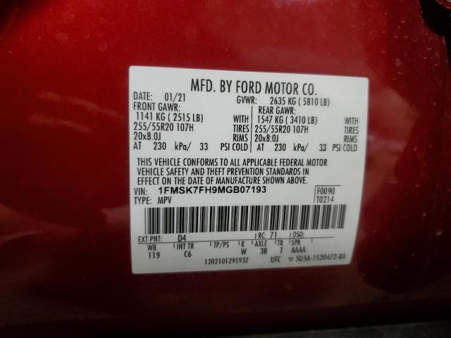 1FMSK7FH9MGB07193 2021 FORD EXPLORER
