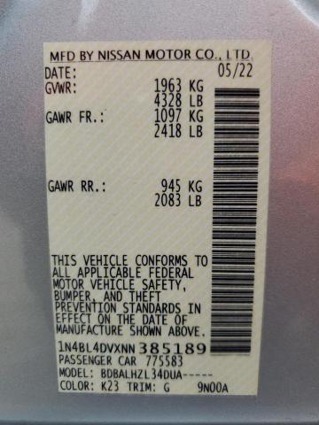 2022 NISSAN ALTIMA SV 1N4BL4DVXNN385189