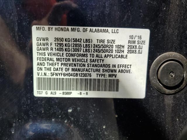 2016 HONDA PILOT ELIT 5FNYF6H04GB123076