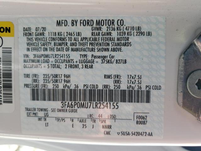 2020 FORD FUSION SEL - 3FA6P0MU7LR254155