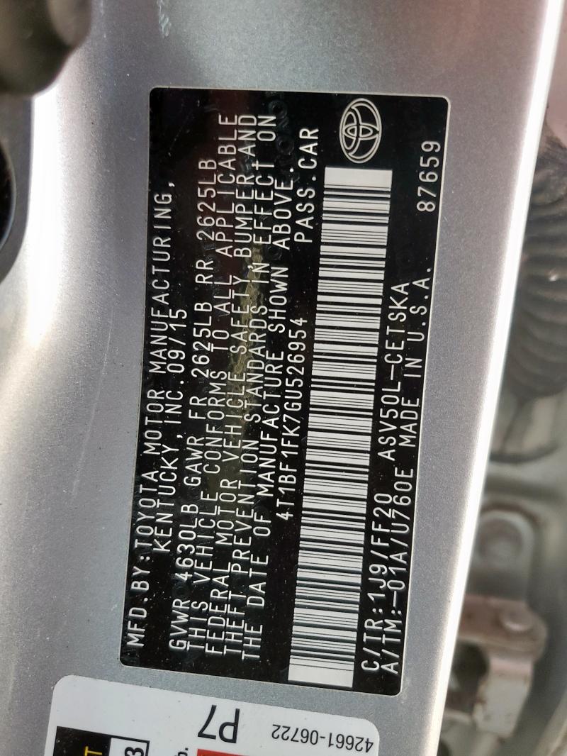 2016 TOYOTA CAMRY LE 4T1BF1FK7GU526954