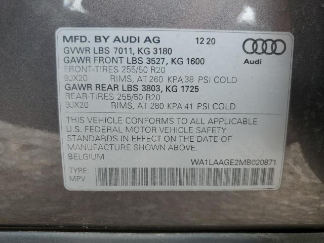 2021 AUDI E-TRON PRE WA1LAAGE2MB020871