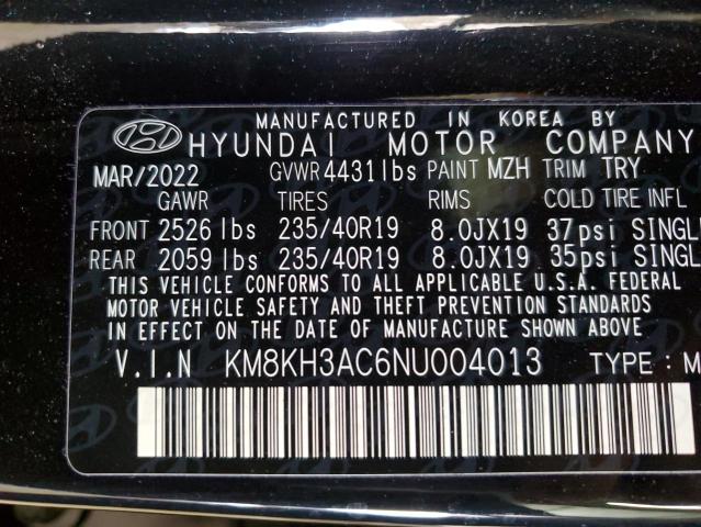 2022 HYUNDAI KONA N BAS KM8KH3AC6NU004013