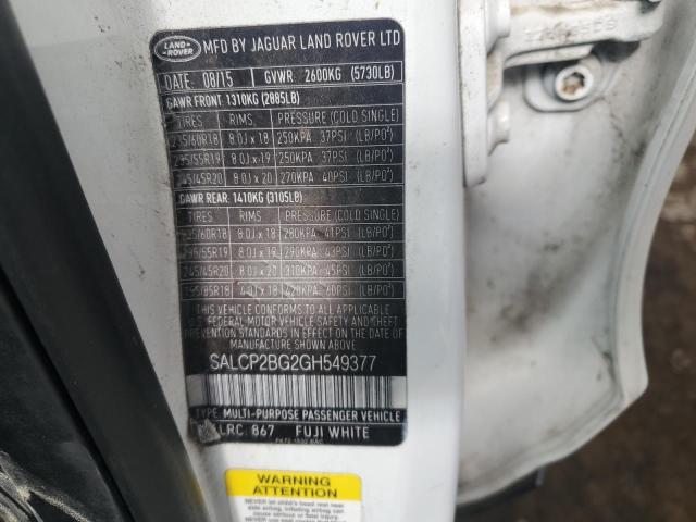 2016 LAND ROVER DISCOVERY SPORT SE SALCP2BG2GH549377