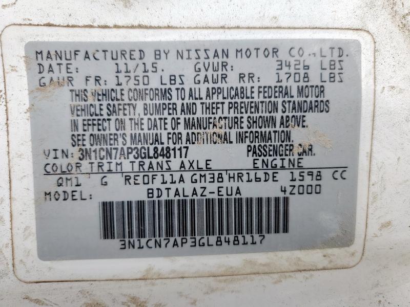2016 NISSAN VERSA S - 3N1CN7AP3GL848117