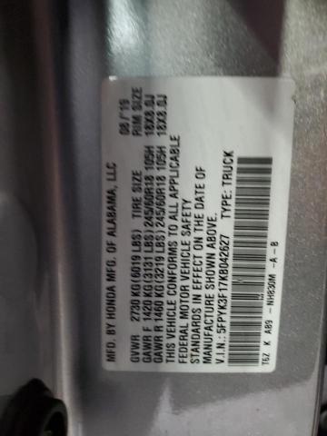 2019 HONDA RIDGELINE 5FPYK3F17KB042627