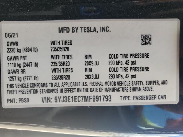 2021 TESLA MODEL 3 5YJ3E1EC7MF991793