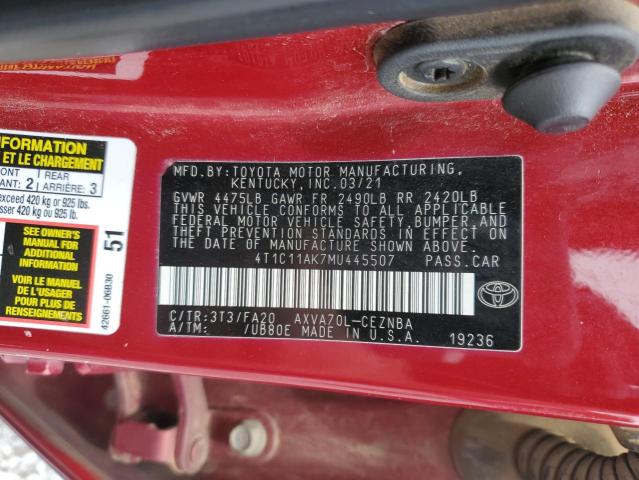 2021 TOYOTA CAMRY LE - 4T1C11AK7MU445507