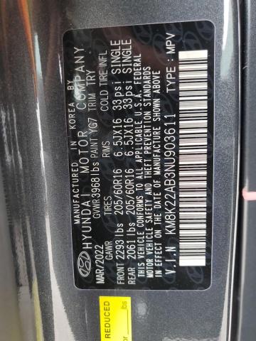 2022 HYUNDAI KONA SEL KM8K22AB3NU903611