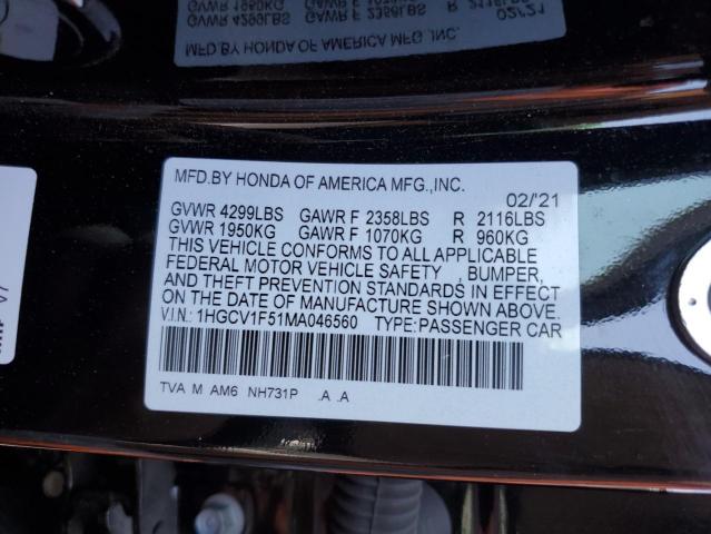 2021 HONDA ACCORD EXL 1HGCV1F51MA046560