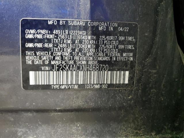 2022 SUBARU FORESTER JF2SKAACXNH468720