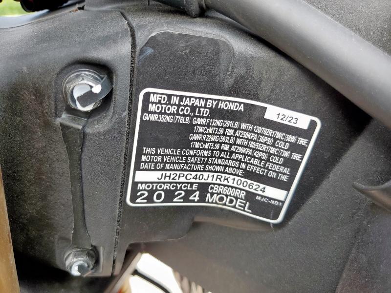 2024 HONDA CBR600 RR JH2PC40J1RK100624