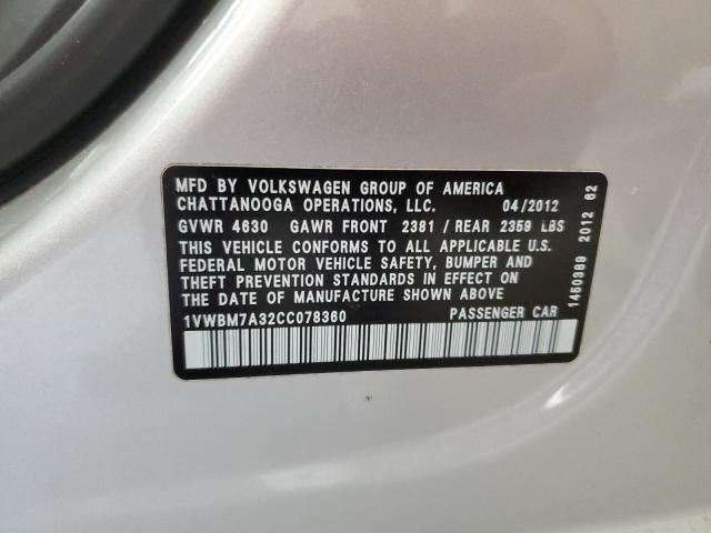 2012 VOLKSWAGEN PASSAT SE - 1VWBM7A32CC078360