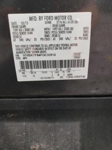 2015 FORD EXPLORER L - 1FM5K7F84FGC33512