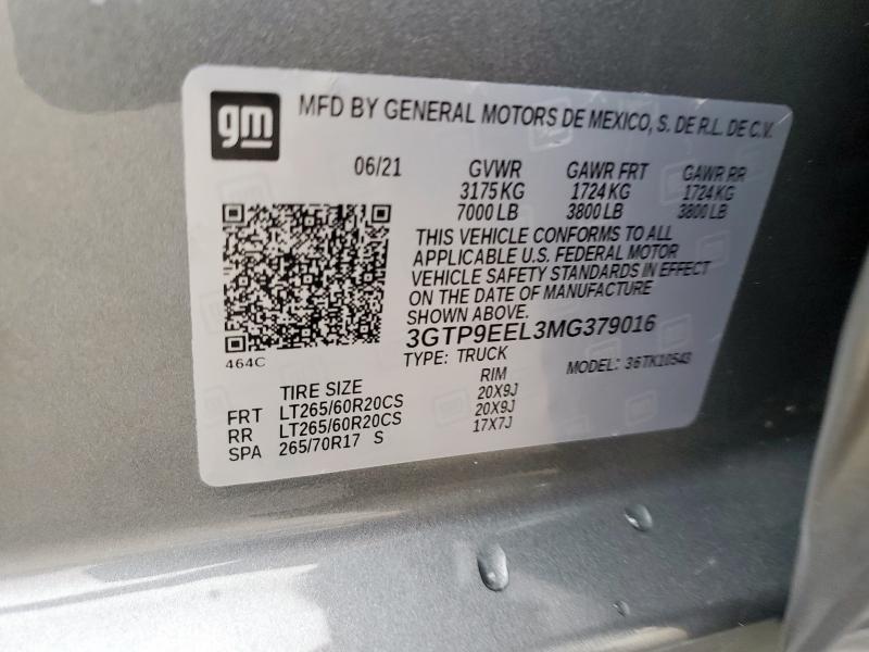 2021 GMC SIERRA K15 - 3GTP9EEL3MG379016
