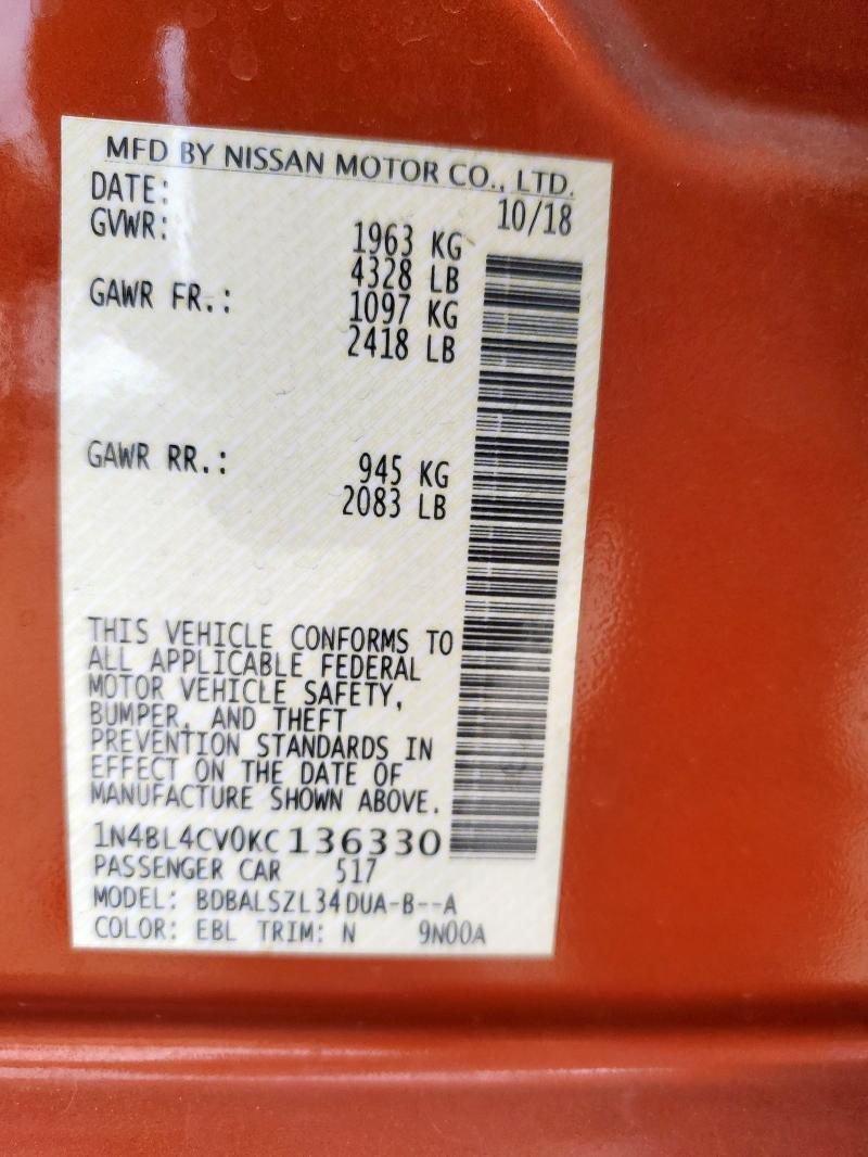 2019 NISSAN ALTIMA SR 1N4BL4CV0KC136330