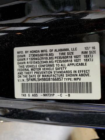 2016 HONDA ODYSSEY TO 5FNRL5H98GB166857