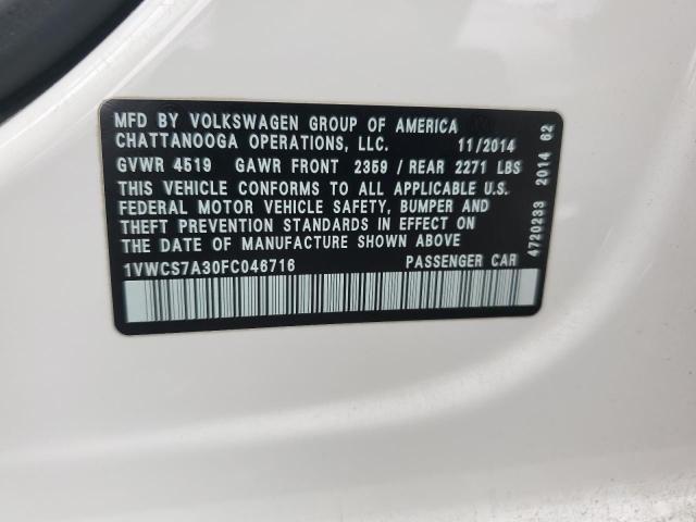 2015 VOLKSWAGEN PASSAT SEL 1VWCS7A30FC046716