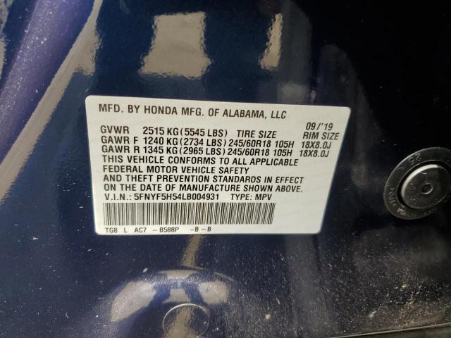 2020 HONDA PILOT EXL 5FNYF5H54LB004931