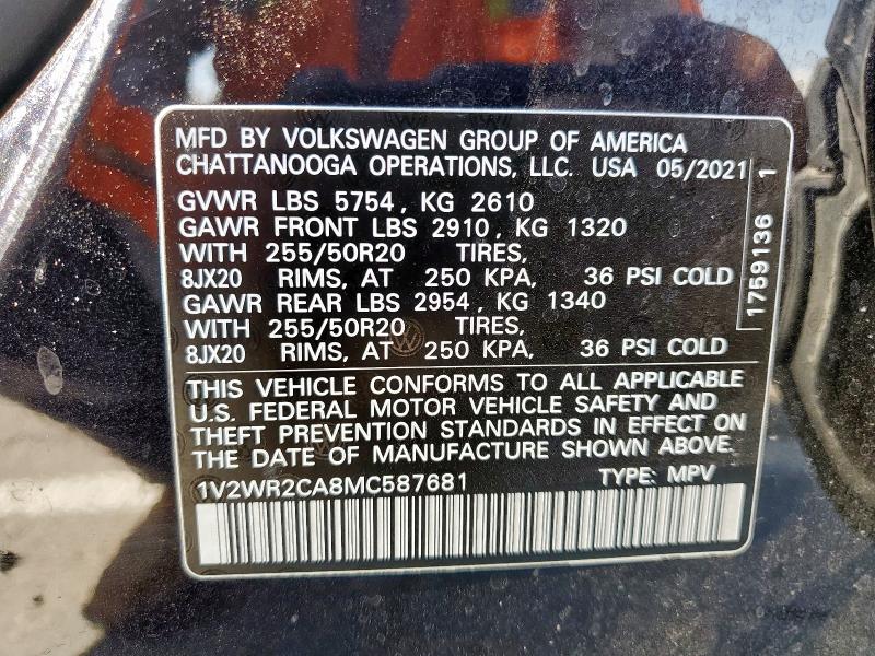 2021 VOLKSWAGEN ATLAS SE 1V2WR2CA8MC587681