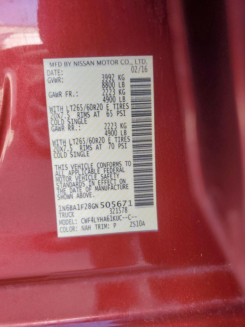 2016 NISSAN TITAN XD S 1N6BA1F28GN505671