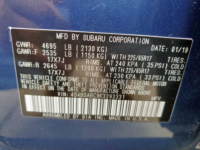 2019 SUBARU OUTBACK 2. - 4S4BSABC9K3293331