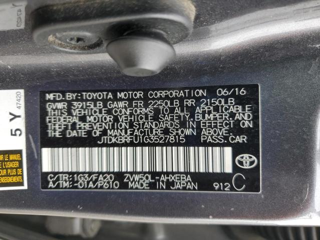 2016 TOYOTA PRIUS - JTDKBRFU1G3527815