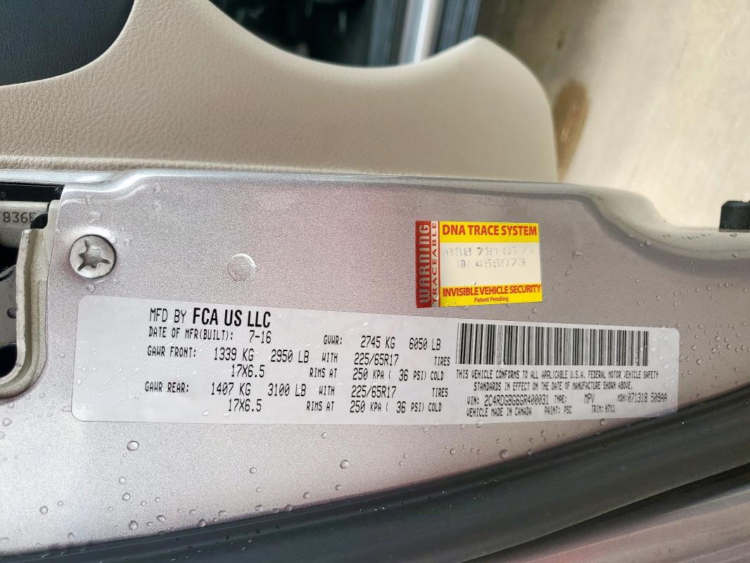2016 DODGE GRAND CARA - 2C4RDGBG6GR400031