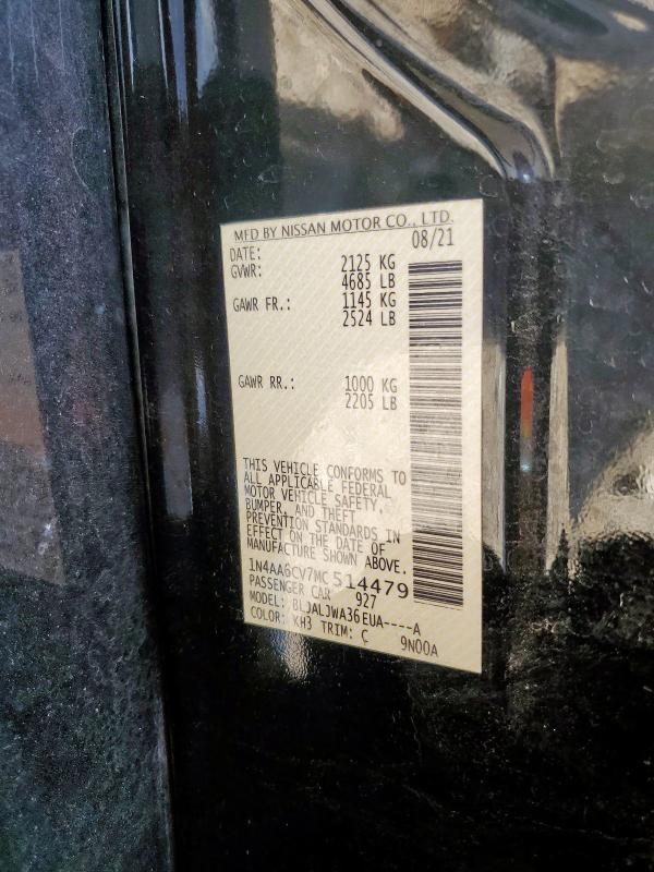 2021 NISSAN MAXIMA SV - 1N4AA6CV7MC514479