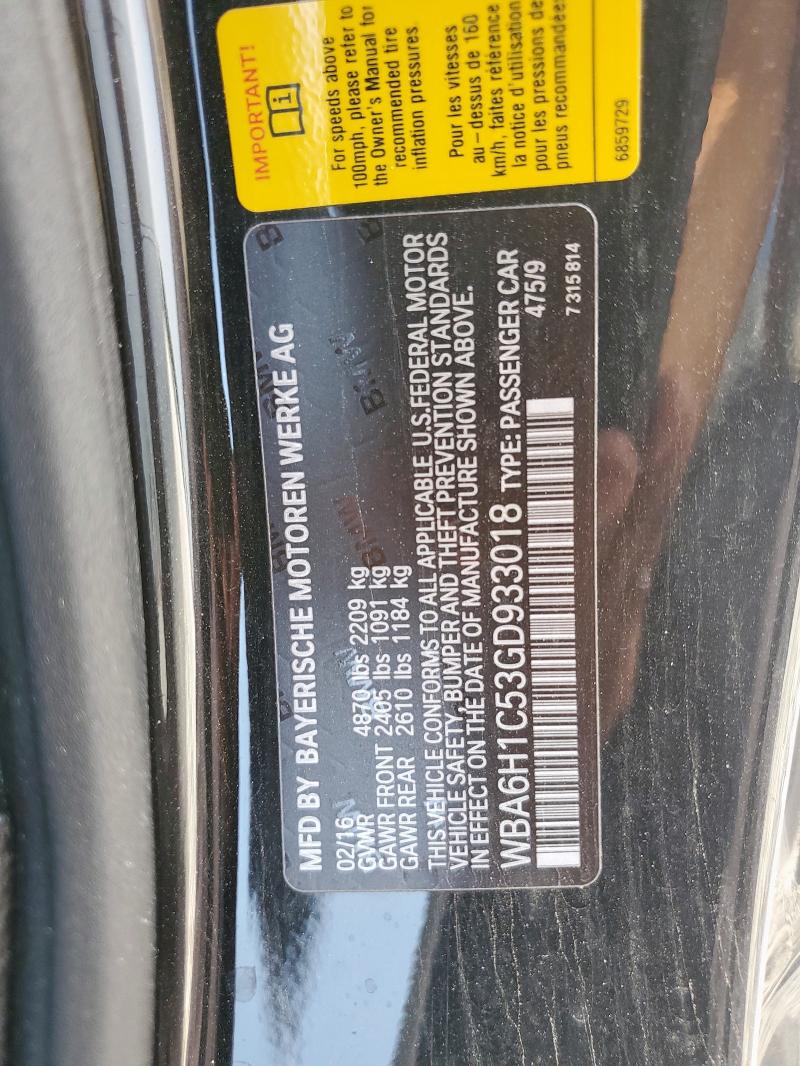 2016 BMW 640 I WBA6H1C53GD933018