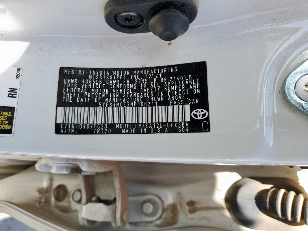 2022 TOYOTA COROLLA SE - 5YFS4MCE3NP106211