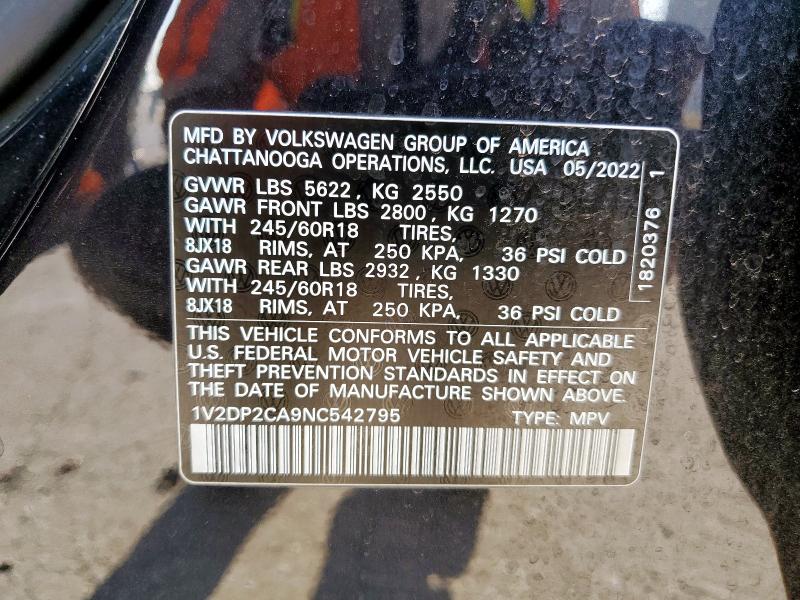 2022 VOLKSWAGEN ATLAS SE 1V2DP2CA9NC542795