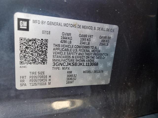 2019 CHEVROLET TRAX LS 3GNCJKSB3KL113068
