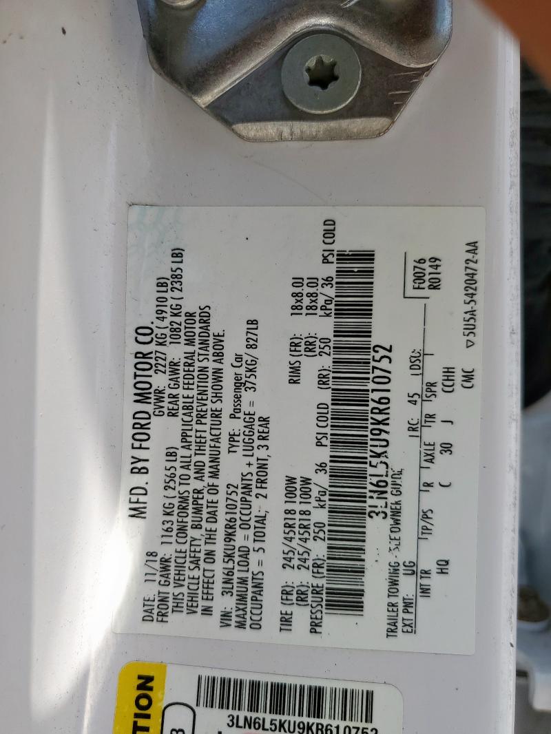 2019 LINCOLN MKZ - 3LN6L5KU9KR610752